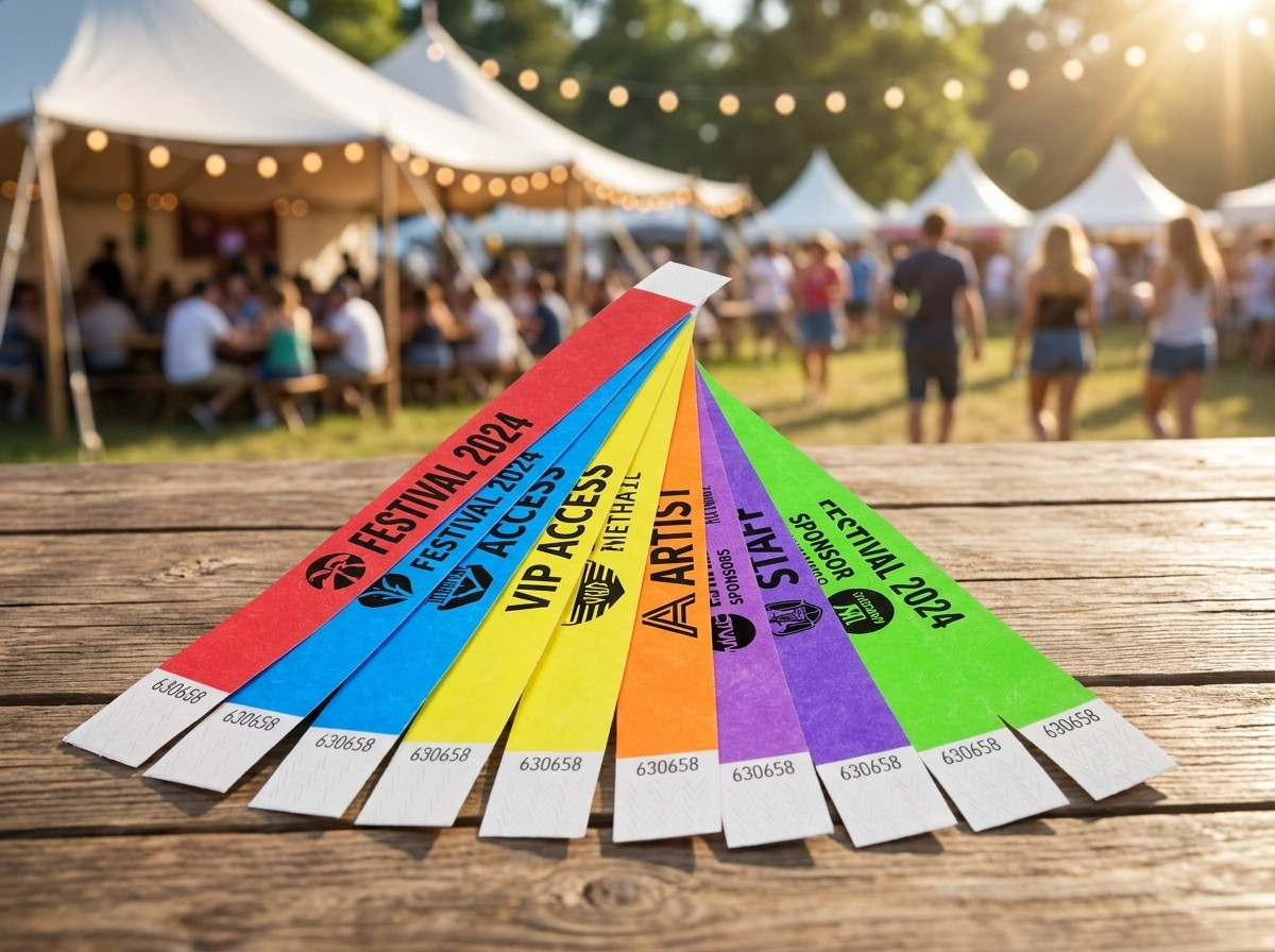 Farebné personalizované náramky Tyvek s logom a textom pre festival
